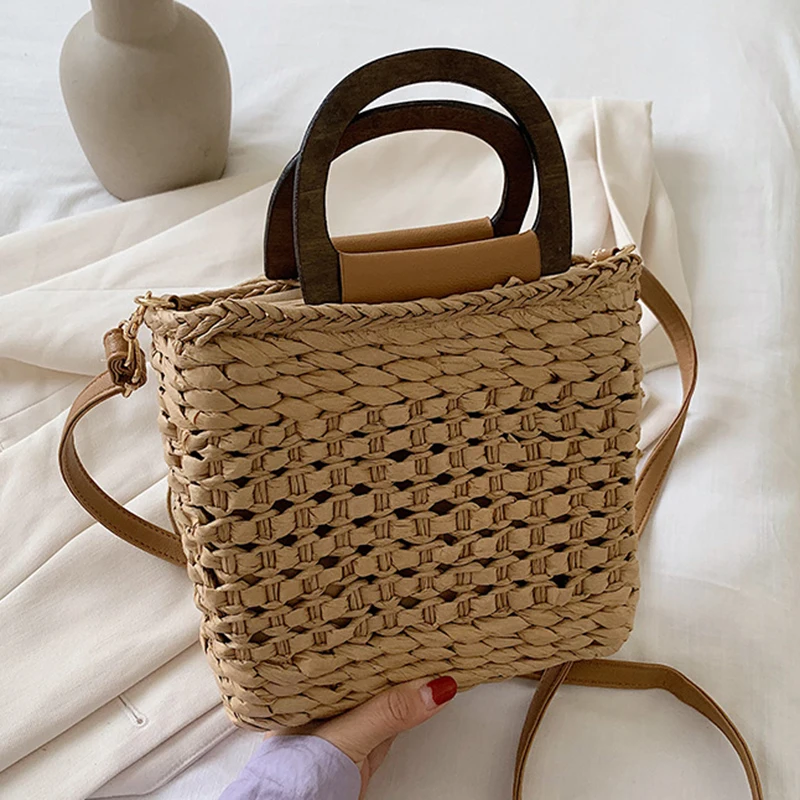 

Straw Basket Handbags Women's Shoulder Bags 2021 New Art Fashion Crossbody Bags Straw Messenger Bags Hollow Out Casual Bags