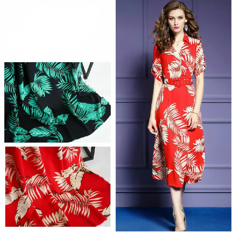 Плотная шифоновая ткань с рисунком тропических листьев саржевая для летнего