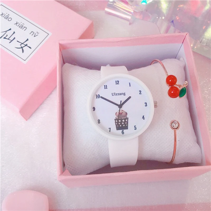 Часы наручные женские кварцевые с силиконовым ремешком милые Мультяшные