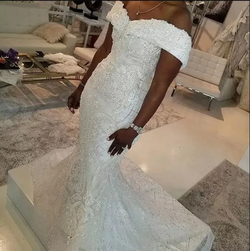 Luxury Detachable Wedding Dress Real Image Off the Shoulder Bling Bling Glitter Mermaid Bridal Gowns