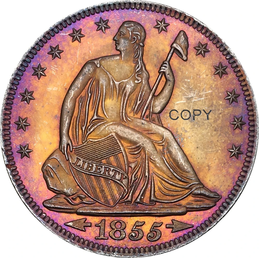 Соединенные Штаты Америки 1855 полдоллара сидя Liberty медная Посеребренная копии монет