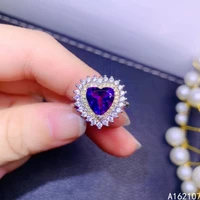 exquisite jewelry 925 sterling silver girls luxurious and lovely heart shaped gem amethyst adjustable ring support detection