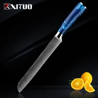 xituo 8 inch serrated bread knife resin handle kitchen knives brand high quality cake knife laser damascus cooking tools