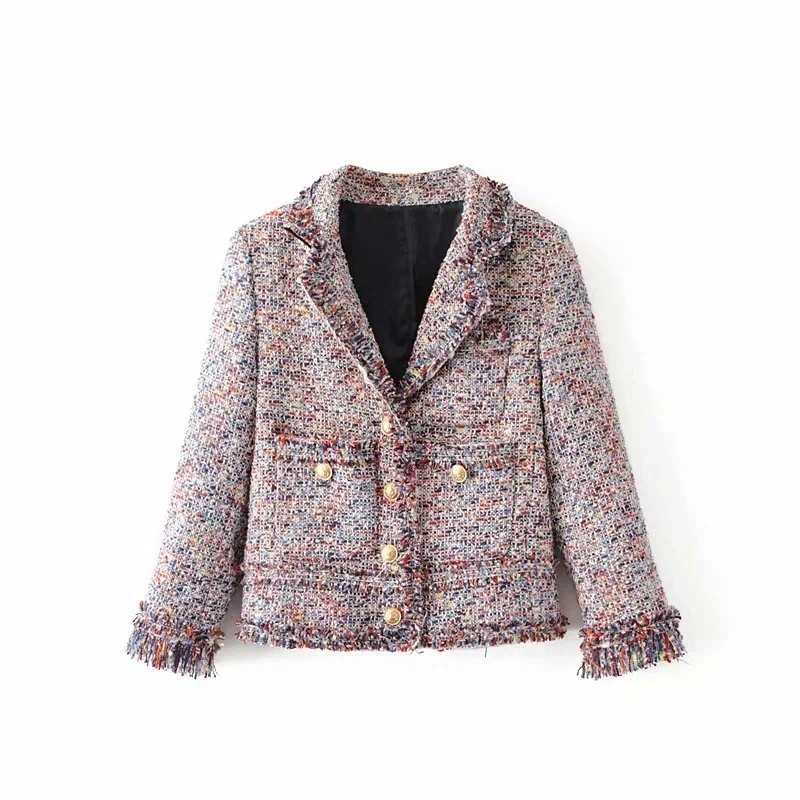 

Hot Sale Women Tassel Decoration Woolen Coat Female Three Quarter Sleeve Outerwear Casual Lady Loose Tops C1277