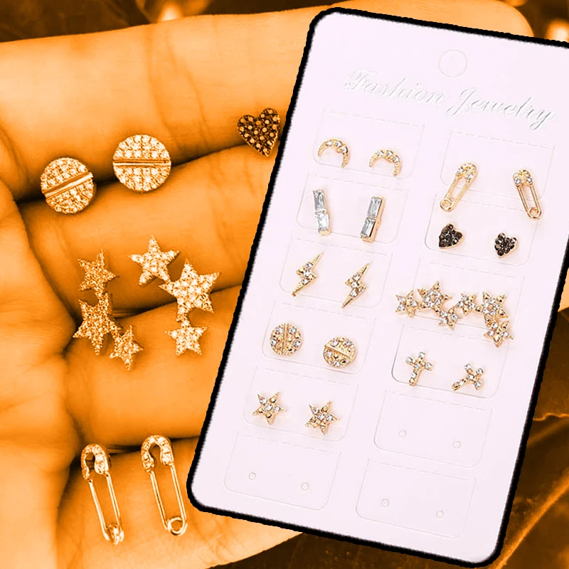 9 пар/лот серьги гвоздики в стиле панк с геометрическим рисунком для женщин и