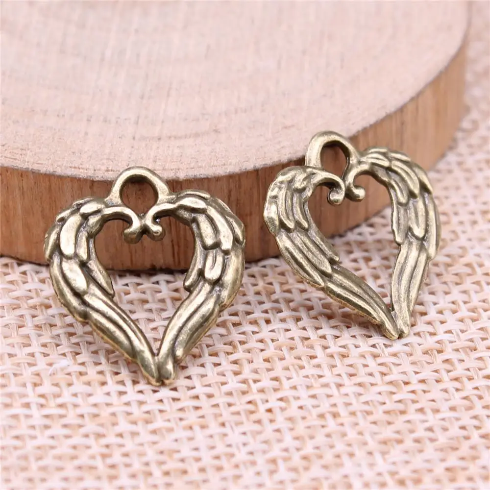 

Heart Wings Charms For Jewelry Making Findings Handmade DIY Craft 20pcs Antique Bronze Color 19x17mm