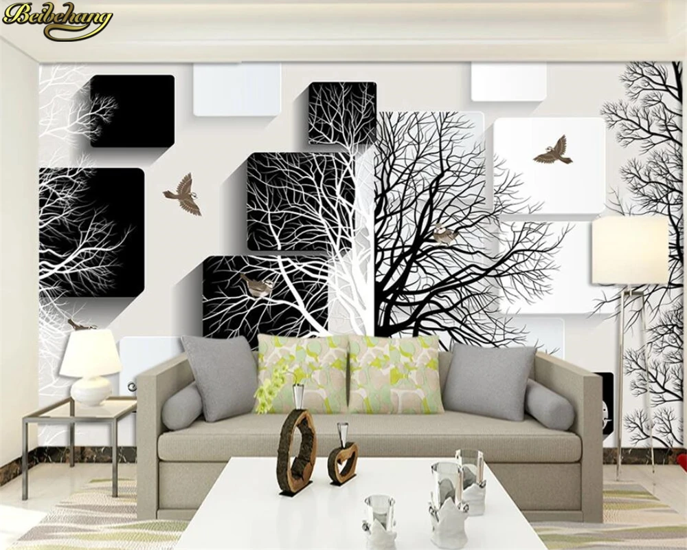 3d обои beibehang абстрактные черно-белые леса птицы ТВ фон для стен домашний декор -