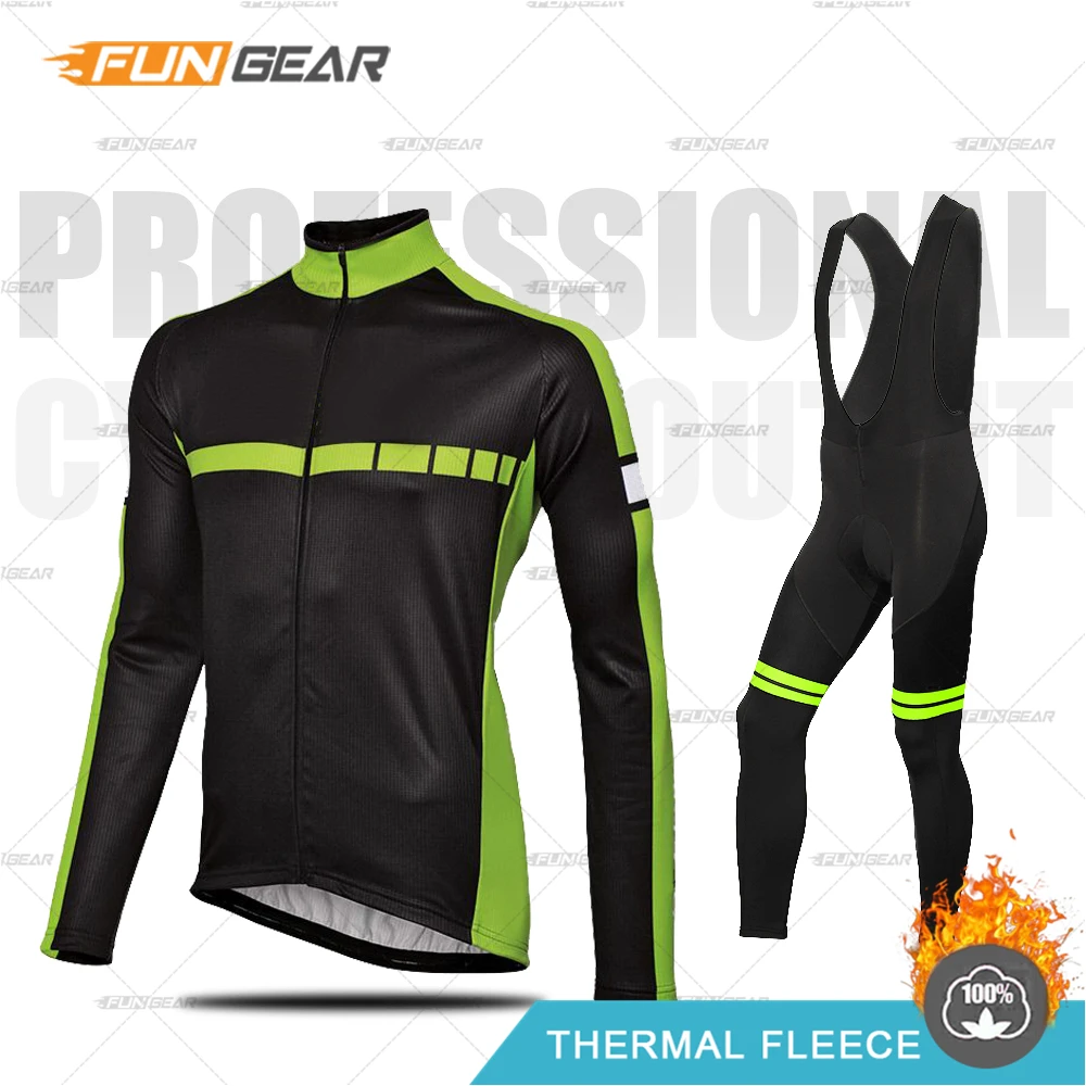 BIB SET Зимняя одежда для велоспорта, теплая одежда, Ropa Ciclismo Invierno, комплект из джерси с длинными рукавами для верховой езды, теплая флисовая форма, комплект со штанами - Цвет: BIB SET