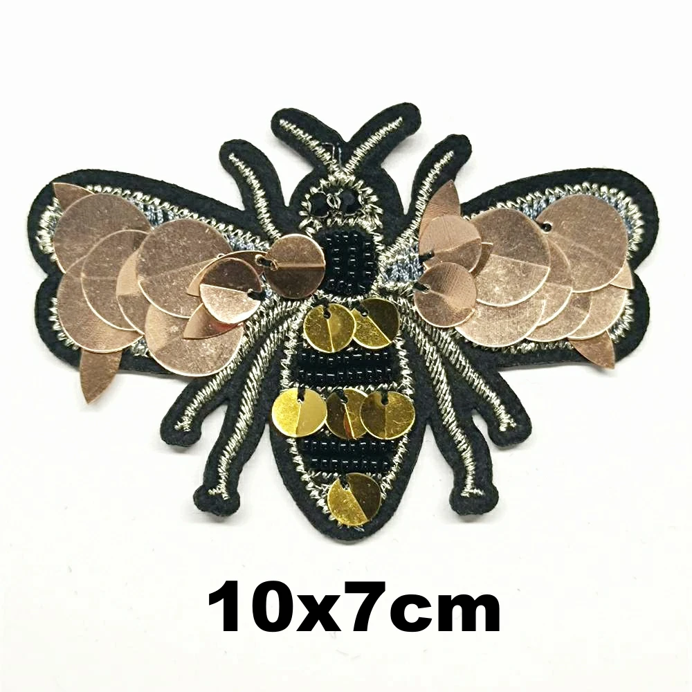 

Design embroidery beaded bee embroideried patches for clothing HO-3325