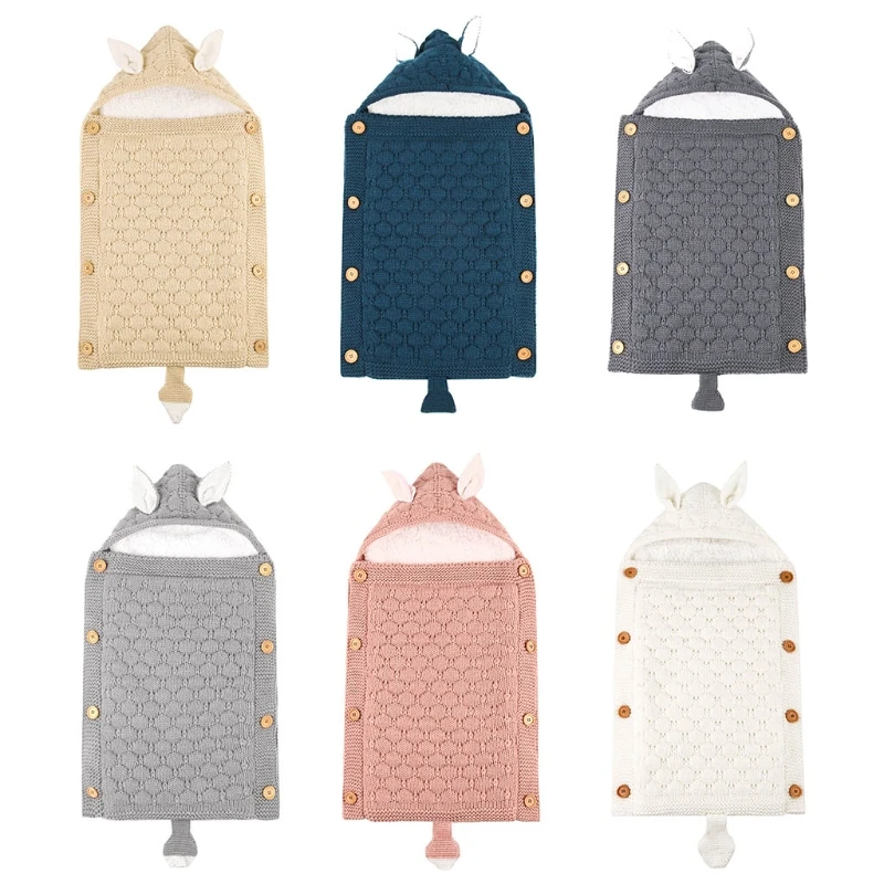 

Baby Hood Button Thick Warm Stroller Sleeping Bag Knit Envelopes Swaddle Blanket