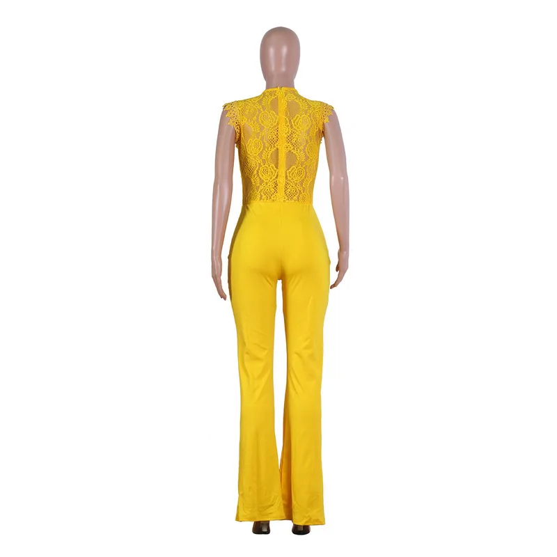 

2021 Summer Women Playsuits Jumpsuits See Through Lace Street Rompers Sexy Night Club Party Sleeveless Bandage Slim Playsuits