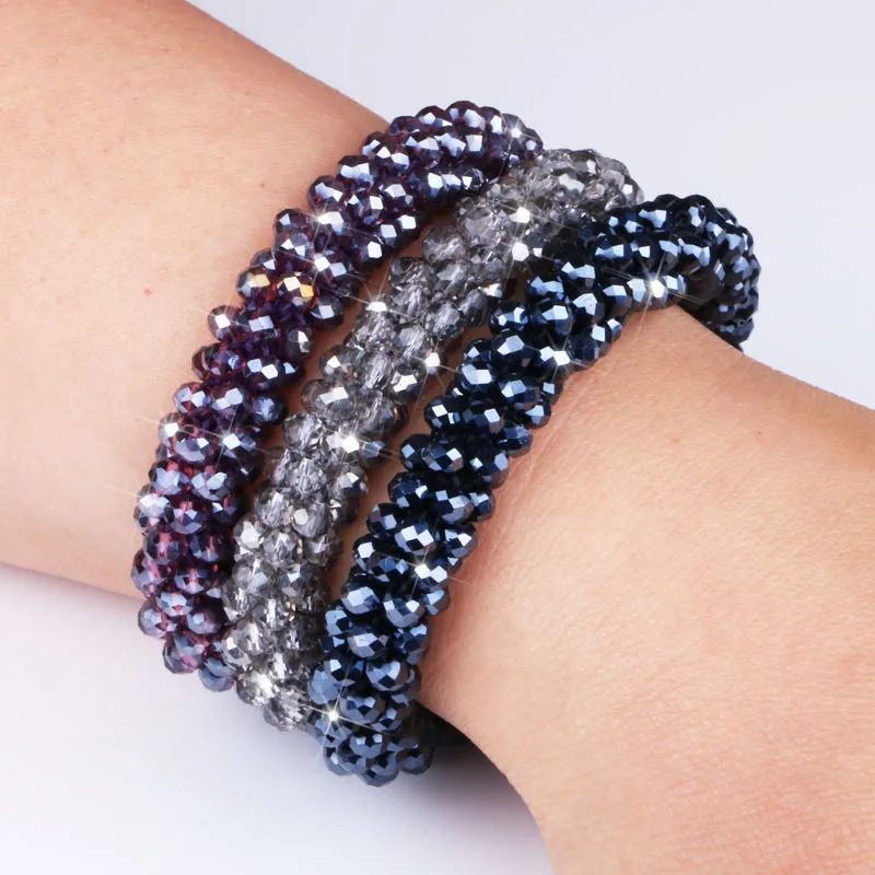 Hgflyxu Серый Черный Фиолетовый Кристалл тканые браслеты для женщин тянущиеся
