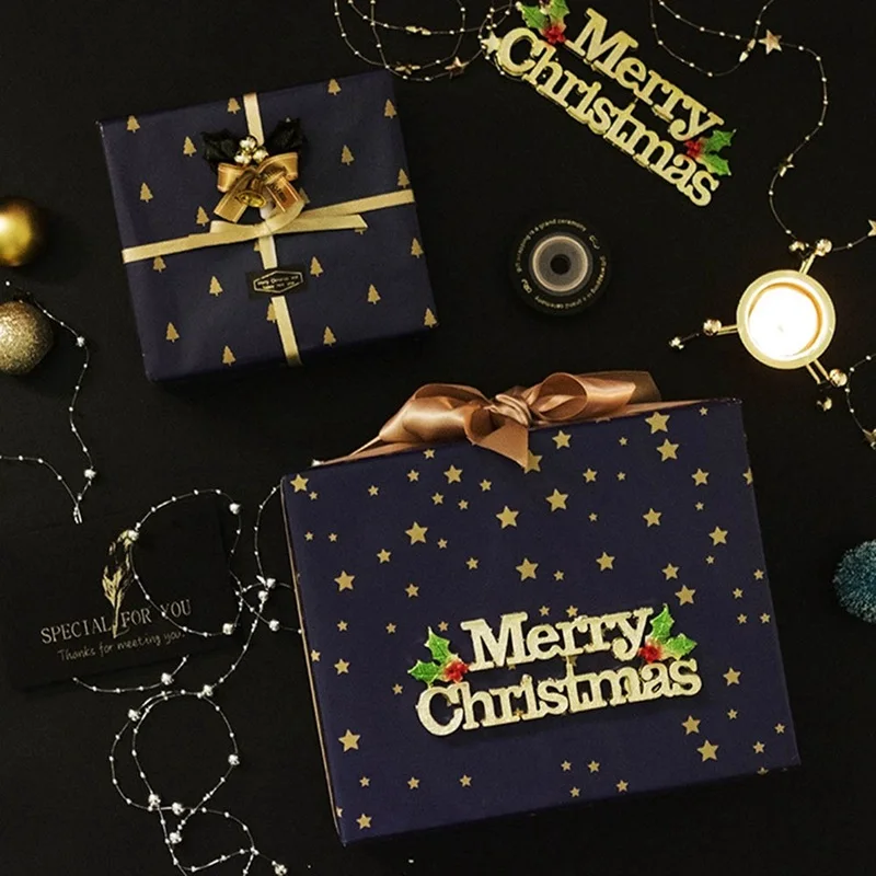 

Рождественская упаковочная бумага для подарков, Рождественская Упаковка для подарков, маленькие звезды, упаковочный материал, Рождественс...