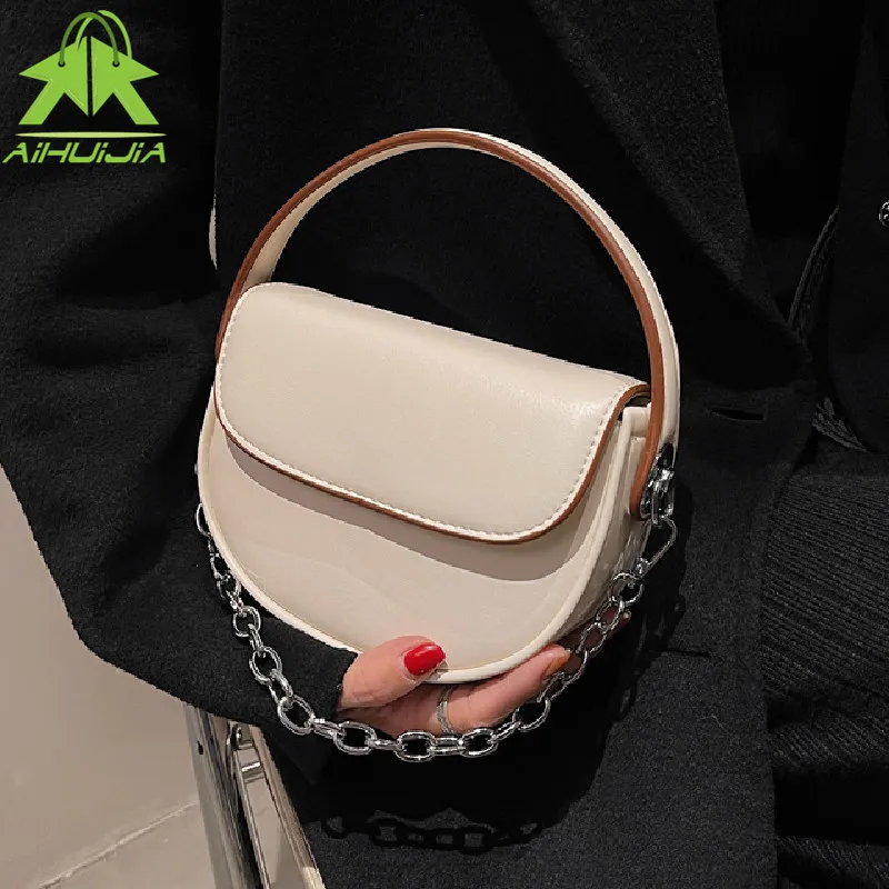 

Luxury Fashion Chain Women Crossbody Bag Designer Semicircle Saddle Bags Pu Leather Shoulder Bags High Quality Ladies Handbags
