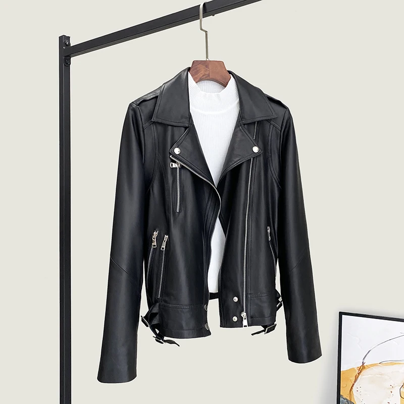 

JCHB 2021 Red Genuine Leather Jacket Women 100% Real Sheepskin Coat Female Biker Coats and Jackets Spring Chaquetas De Mujer Pp