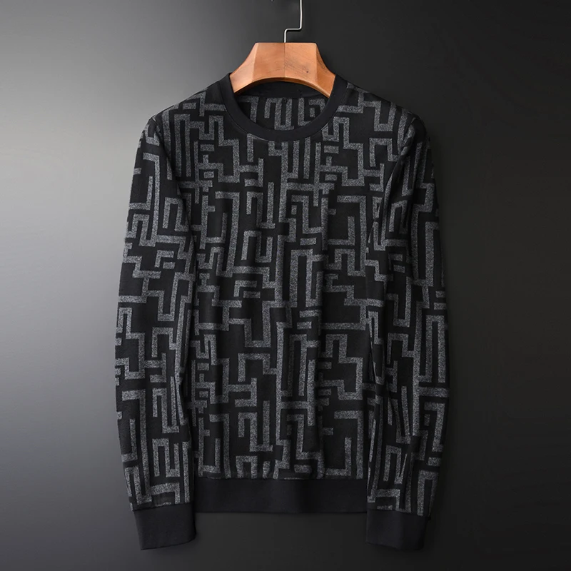 Round Collar Men Luxury Yarn Dyed Geometric Sweatshirt Male Spring And Autumn Slim Mens Hoodies Plus Size 4XL