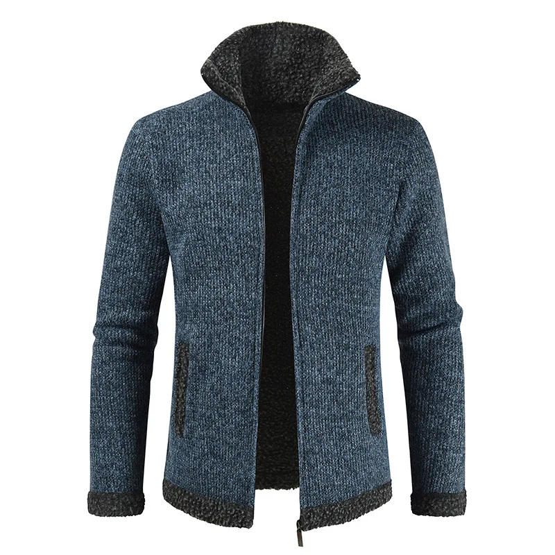 Мужской повседневный теплый кардиган толстый бархатный свитер с воротником