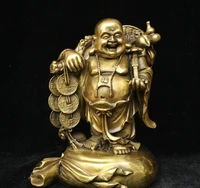chinese buddhism bronze brass ruyi money bags happy laugh maitreya buddha statue