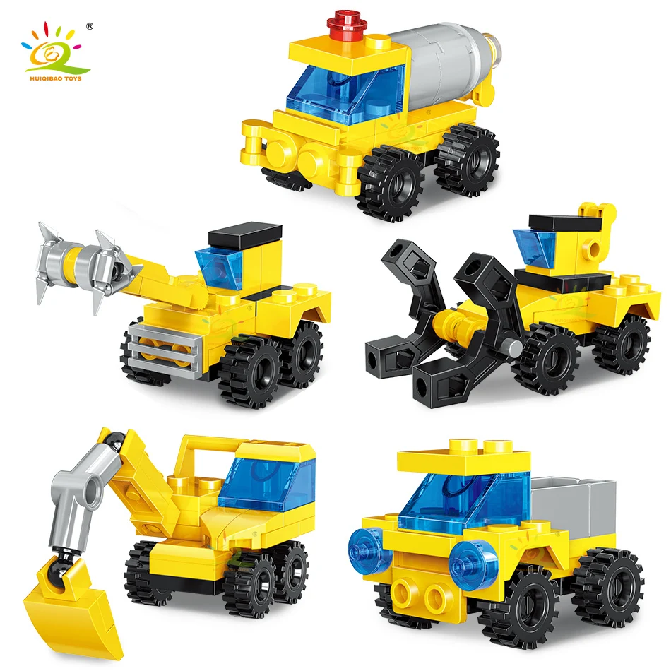 HUIQIBAO Random 1 PC Car City Multifunctional Engineering Vehicle Building Blocks Boys DIY Excavator Bulldozer Construction Toys | Игрушки и