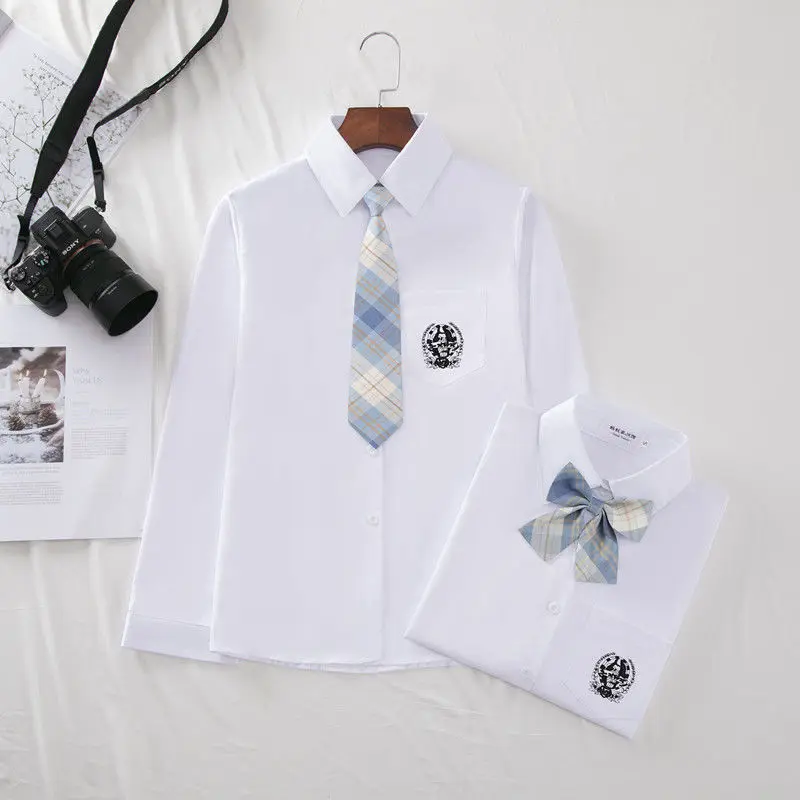 

Women's School Uniform Spring Autumn V-neck Casual Business Long Sleeve White Shirt Tops Blouses For Student Clothes XS-3XL