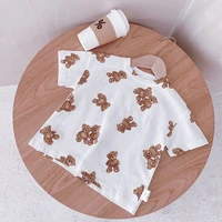 milancel 2021 summer new kids clothes korean bear print t shirt short sleeve cotton tops for girls and boys