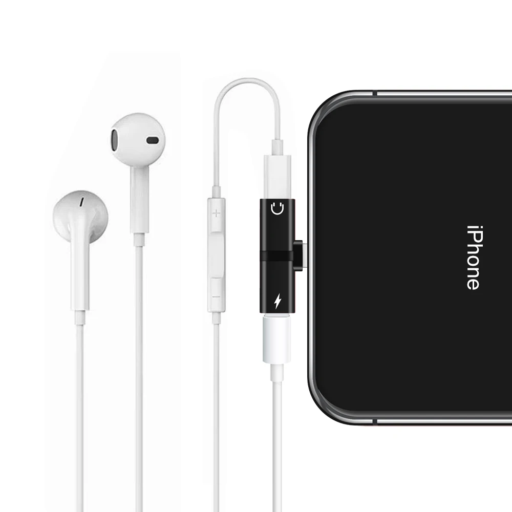 Черный Для Apple iPhone X 7 8 Plus XS Max XR аудио зарядка двойной адаптер сплиттер разъем для наушников AUX разъем конвертер - Цвет: Черный