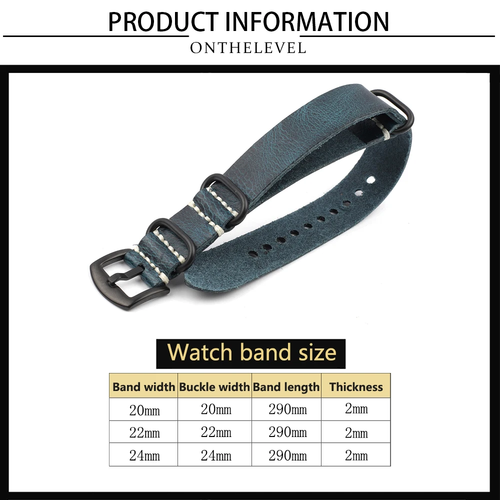Nato Strap Genuine Leather Watchband 20mm 22mm 24mm Vintage Zulu Strap for Men Women Wristbands Watch Replacement