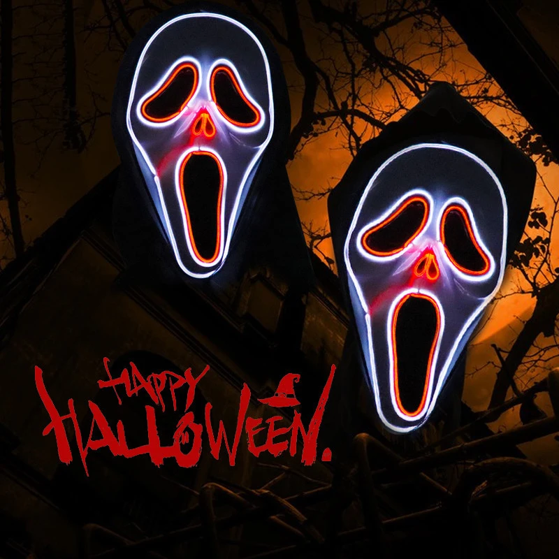 New Led Mask Halloween Party Masque Masquerade Masks Neon Scream Maske Light Glow In The Dark Horror Skull Mask Glowing Masker