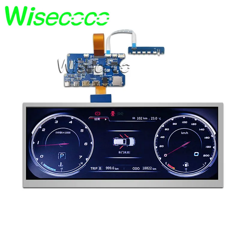 Wisecoco 12.3 inch HSD123KPW1-A30 Stretched Bar LCD Sunlight Readable Display 1920*720 High Brightness Type C Driver Board