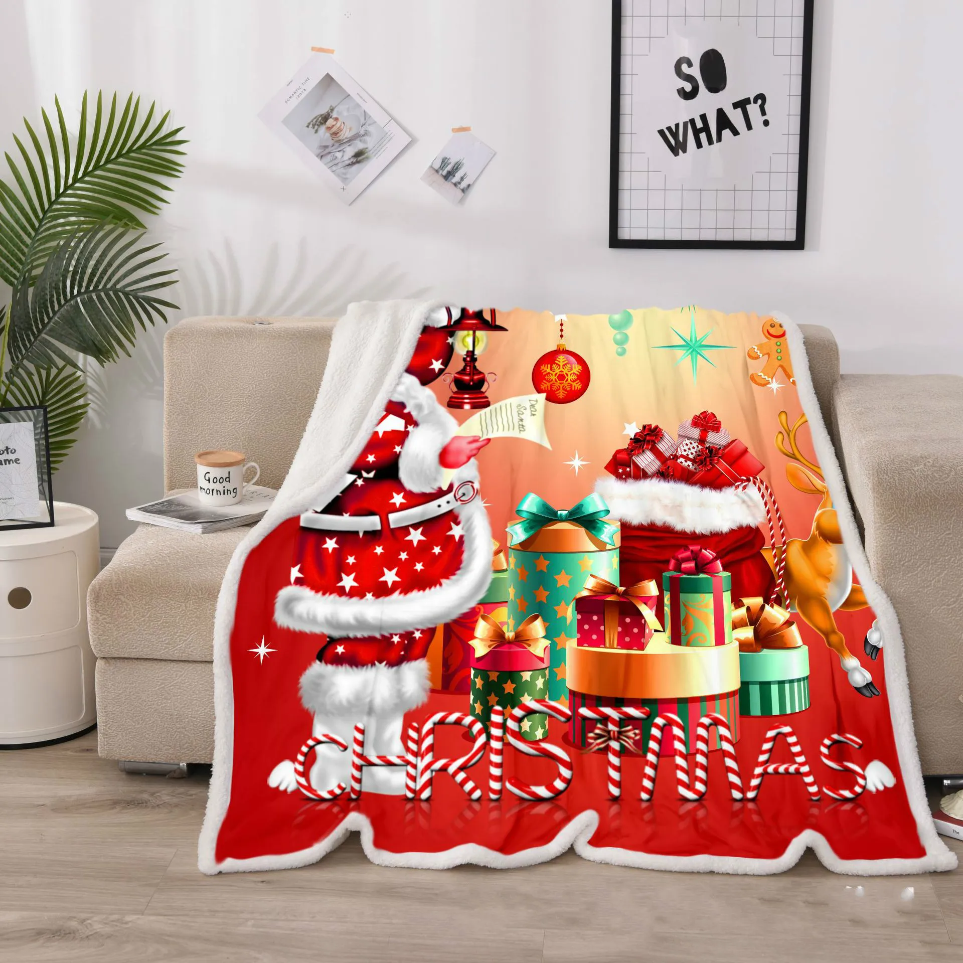 Merry Christmas Bed Coverlet Santa Clause Spread Winter Warm Flannel Blanket Children Room Soft Cover Bedspreads 150x200 | Дом и сад