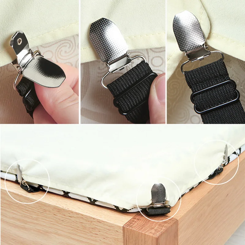 

4Pcs Elastic Bed Sheet Grippers Belt Fastener Bed Sheet Clips Mattress Cover Blankets Fastener Straps Fixing Slip-Resistant Belt