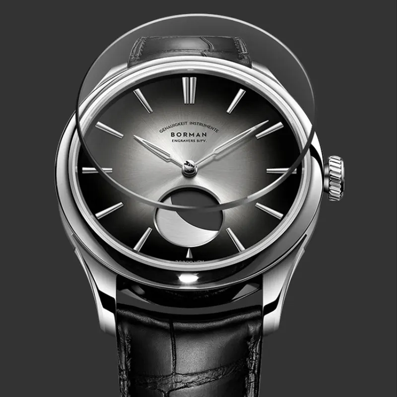 

Borman Brand Luxury Men's Watch 80Hour Moon Phase Automatic Mechanical Watch Leather Bracelet WristWatch Waterproof 50ATM
