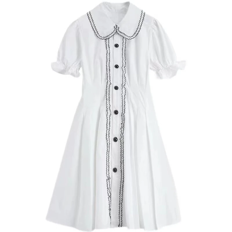 

Dresses For Women 2021 Korean New Summer Women Lapel Dress Y2k Draped Design Female Ruffles Casual White Slim Waist Dress