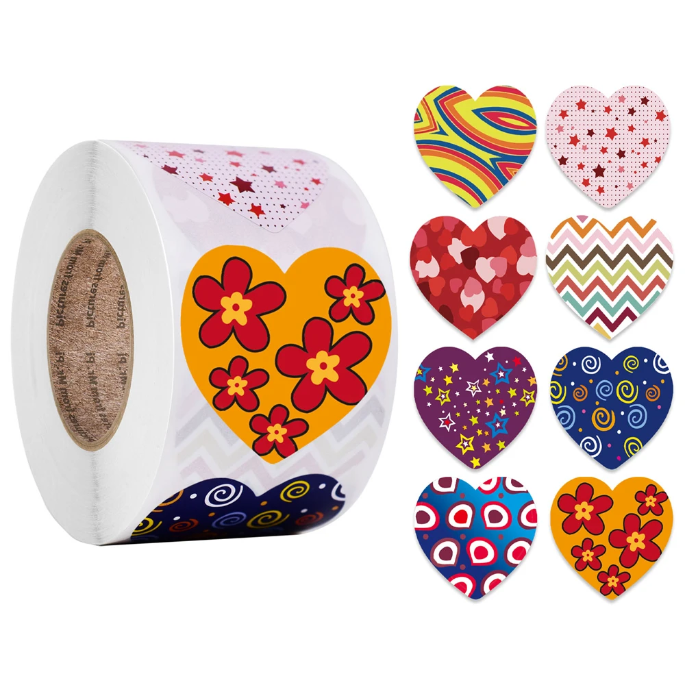 

500 Pcs Heart Shaped Label Stickers Birthday Party Wedding Supply Scrapbooking Gift Packaging Seal 1 Inch Stationery Stickers