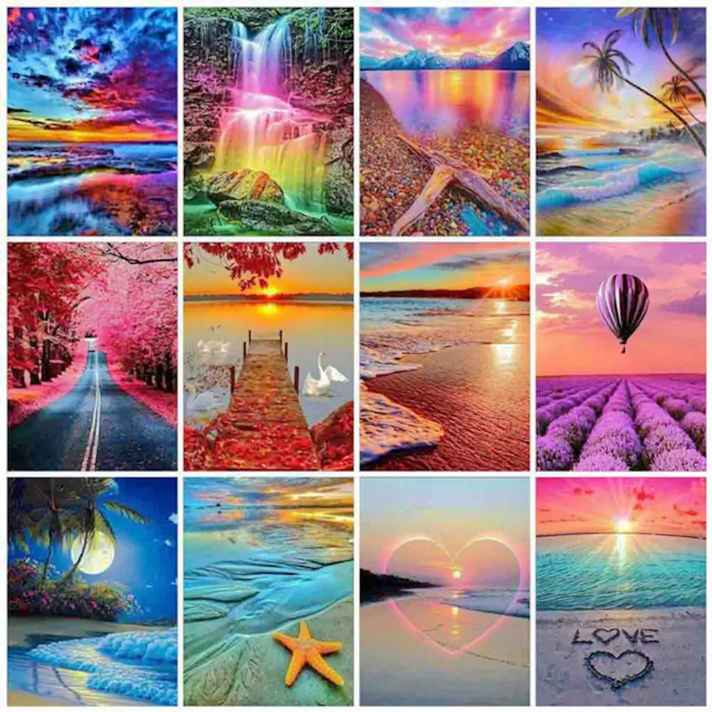 

NEW 5D handmade DIY full diamond painting sunset cross stitch embroidery art sewing children's home decor hanging picture gift