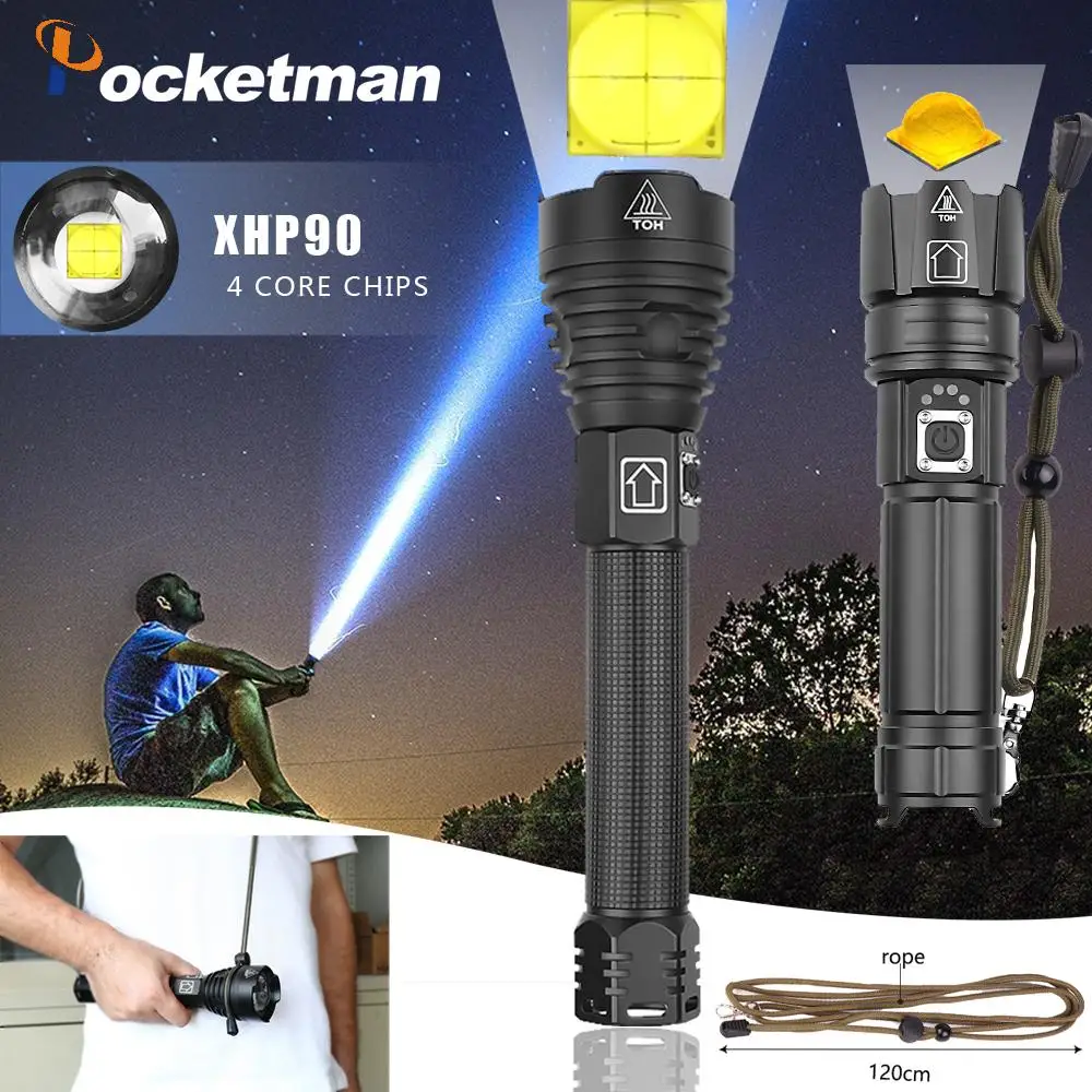 

XHP90 LED Flashlight Powerful USB Rechargeable Torch Camping Hand Light Waterproof Flashlight Use 18650 26650 Battery High Power