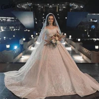 dubai chapel train off the shoulder ball gown wedding dress sparkly crystal appliques lace short sleeve arabic bridal gown