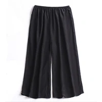 womens 100 pure silk crepe silk black elastic waist capri pants trousers with pockets jn553