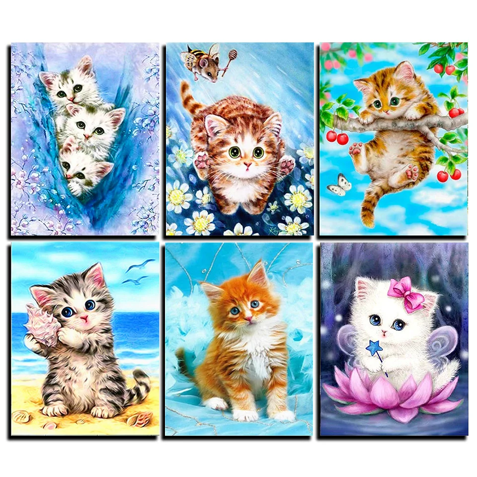 

5D Diy Diamond Painting Kit Full Square Round Animal Diamond Embroidery Cat Color Art Kit Diamond Home Decoration Handmade Gift