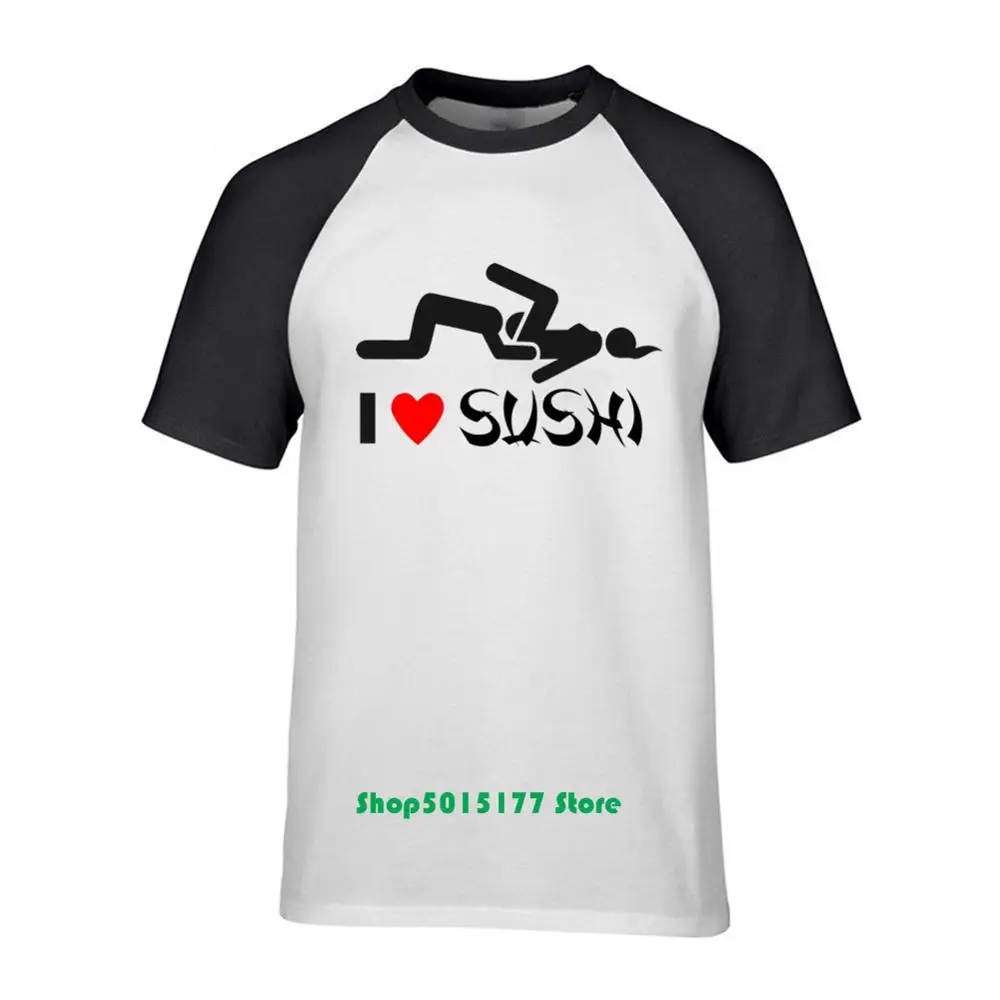 Высококачественная Мужская футболка с принтом I Love Sushi хлопковая Футболка