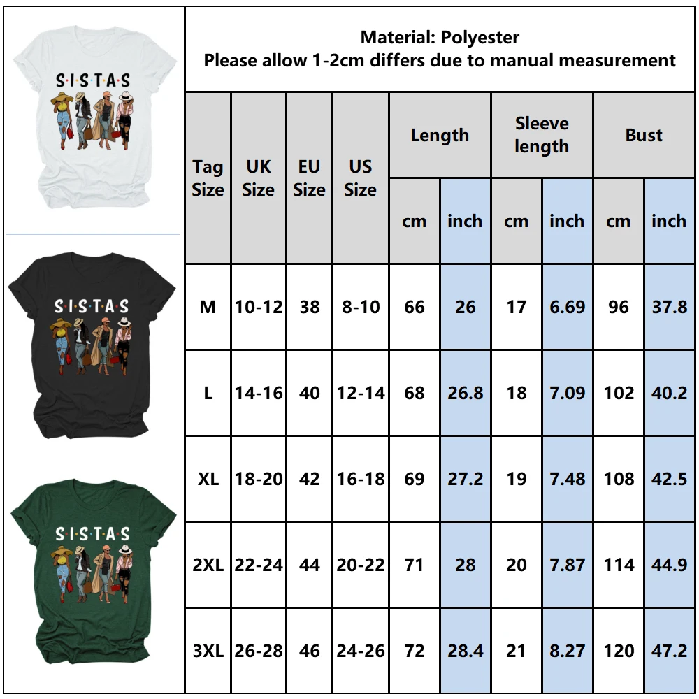 

Women's Cotton Breathable SISTAS Print T-shirts Ladies Summer Fashion Casual Basic Tees Short Sleeved Round Neck Tees D30
