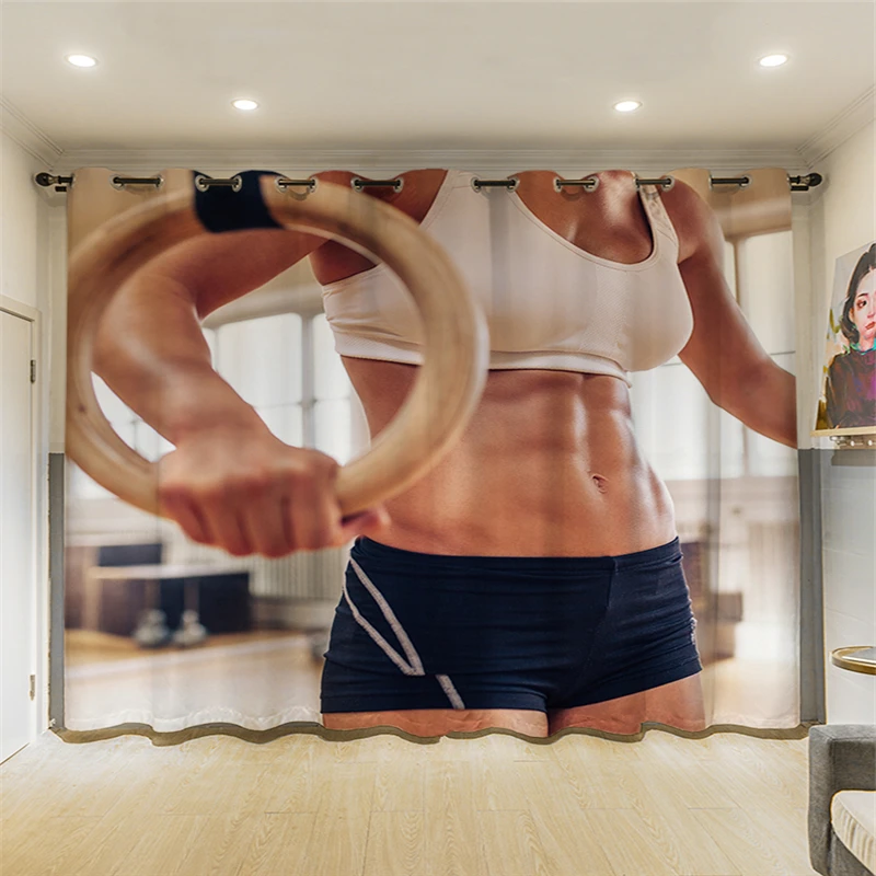 

Female In The Gym Doing Abs Workout Exercise At Fitness Club Curtains Printed Living Room Curtains Door Kitchen Curtain Window