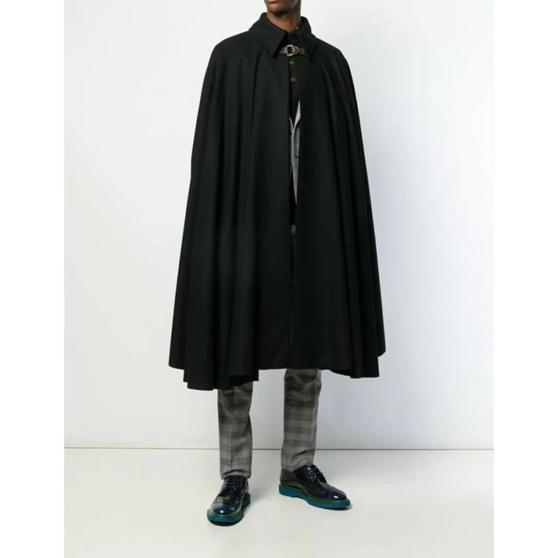 

Autumn and Winter Europe and The United States Tide Men Loose Cardigan Cloak Jacket Bat Shirt Long Cloak Wild Lapel Wool Windbre