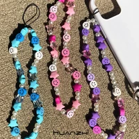 trendy smile beads chain lanyard strap cord for mobile phone string anti lost chain for women cellphone accessories huanzhi