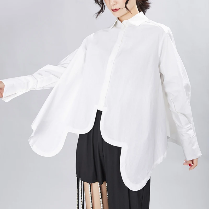 CHICEVER/белые рубашки для женщин с отворотом рукавом летучая мышь длинным