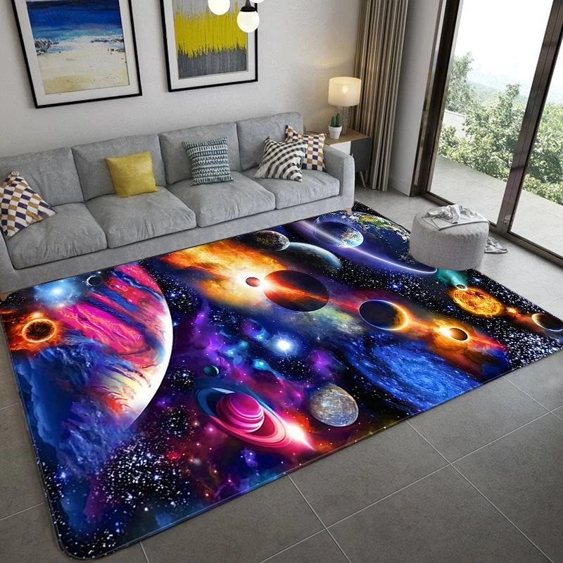 

3D Floor Mat Carpet Living Room Large Size Flannel Soft Bedroom Rug For Children Boys Toilet Mat Doormat Space Universe Planet