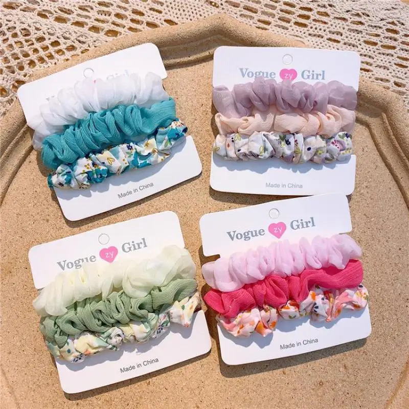 Bandas el&aacute;sticas para el pelo con estampado Floral para ni&ntilde;a, accesorios para el cabello para ni&ntilde;a, herramientas de peinado para ni&ntilde;a, Anillo para el cabello, coletas, ropa para el cabello-0
