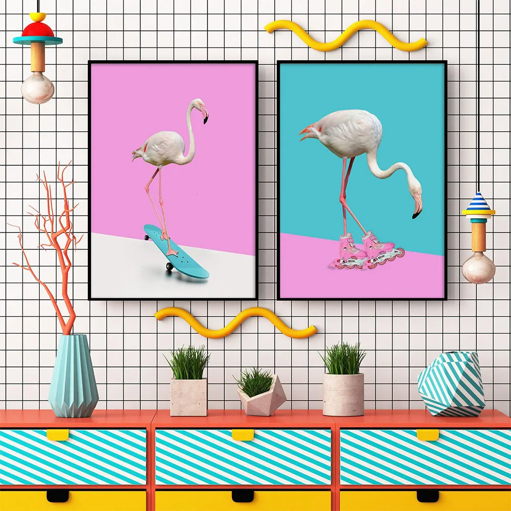 

Nordic Modern Style Pink Beauty Flamingos Minimalism Canvas Painting Posters And Prints Wall Pictures For Living Room Decoration