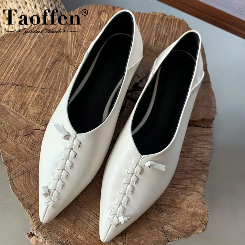 

Taoffen/женские туфли-лодочки из натуральной кожи; Женские туфли на плоской подошве с острым носком без застежки; Модная повседневная Уличная о...