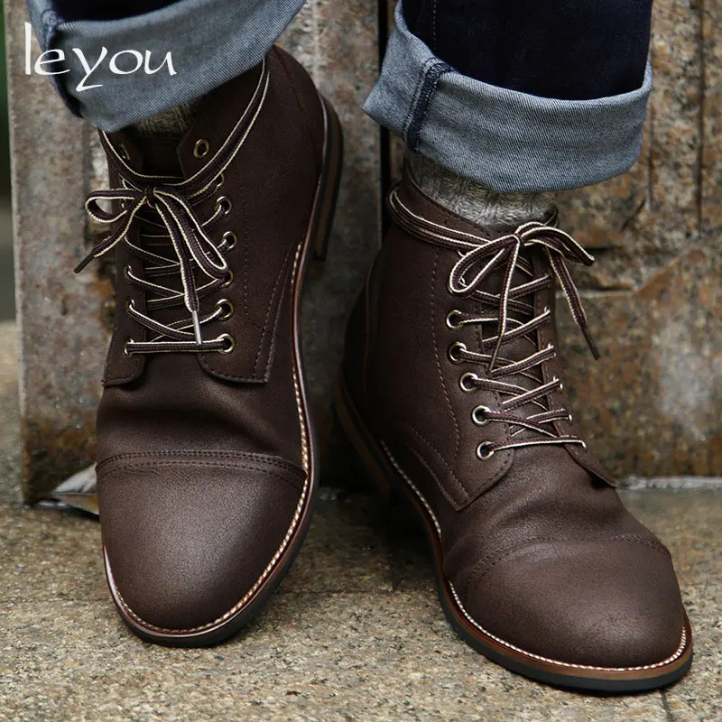 Мужские Винтажные ботинки из искусственной кожи в стиле ретро мотоциклетные